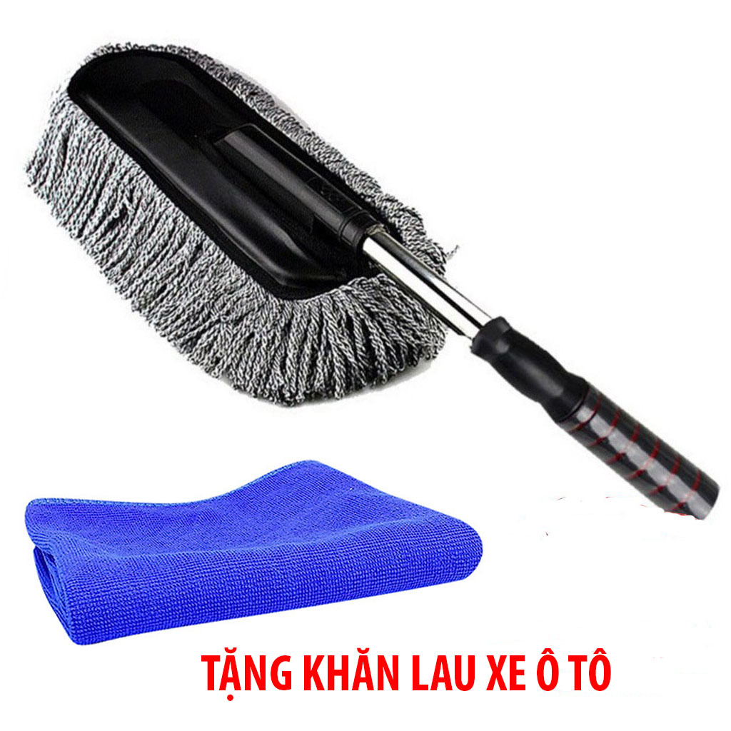 (Tặng Khăn lau xe) Chổi lau sợi dầu lau xe ô tô xe hơi loại dẹt sợi lông siêu dày có túi đựng cao cấp