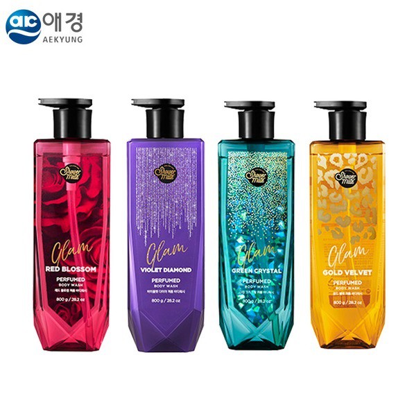 Sữa tắm nước hoa Showermate Glam Green Crystal Hàn Quốc 800ml (Hương hoa xạ hương) tặng kèm móc khóa