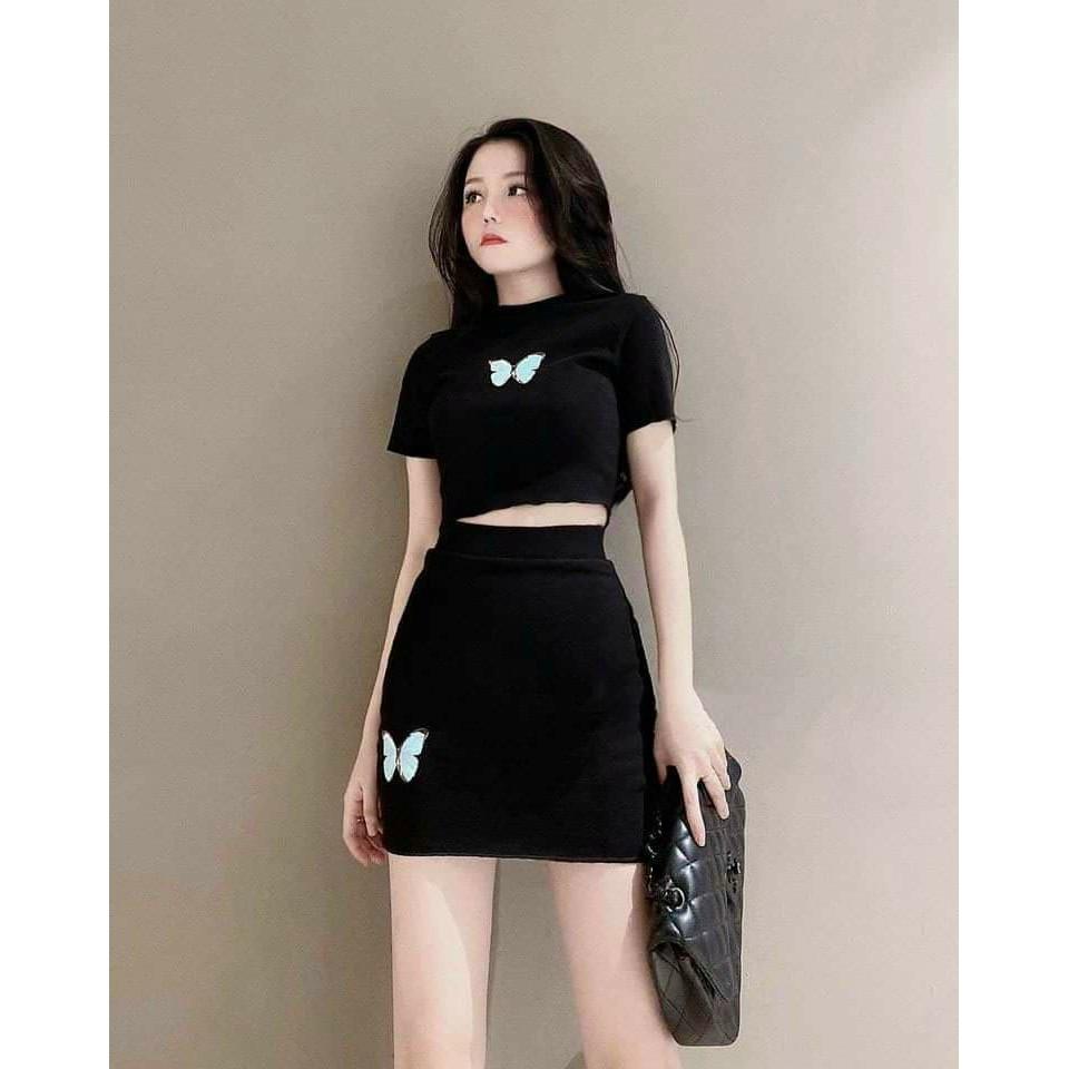 Set váy borip ôm người tôn dáng, họa tiết thêu cực xinh, SET VÁY THÊU TAY NGẮN