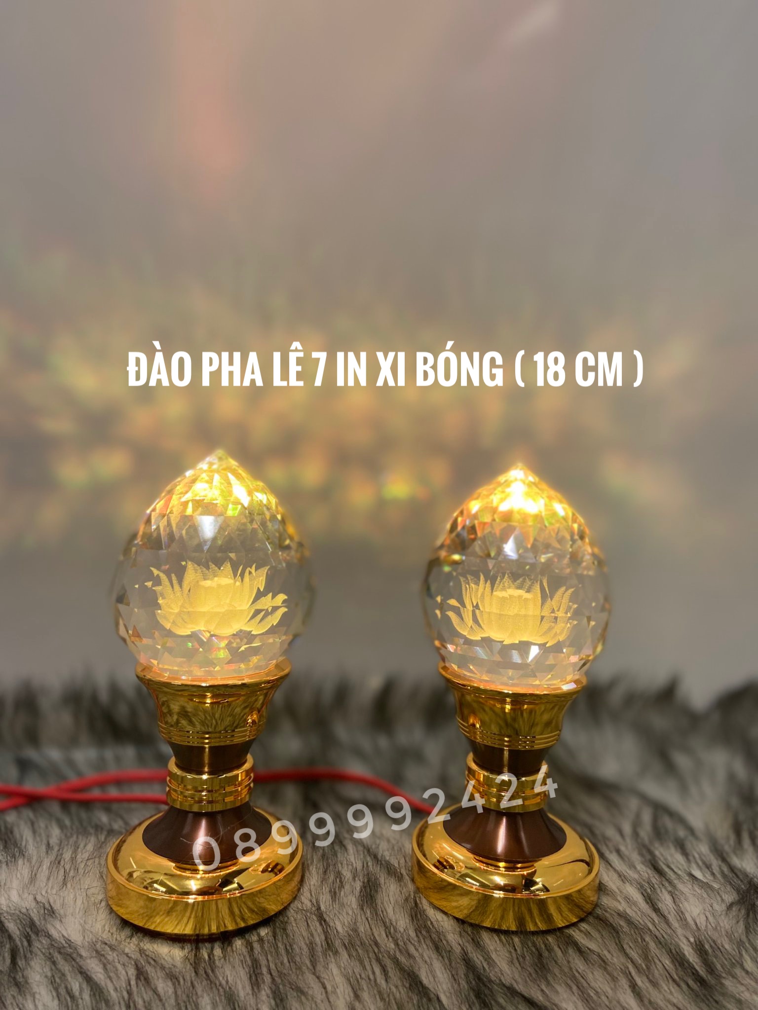 ĐÈN THỜ PHA LÊ CAO CẤP ĐÀO 7 IN  XI BÓNG (18cm) 1 CẶP