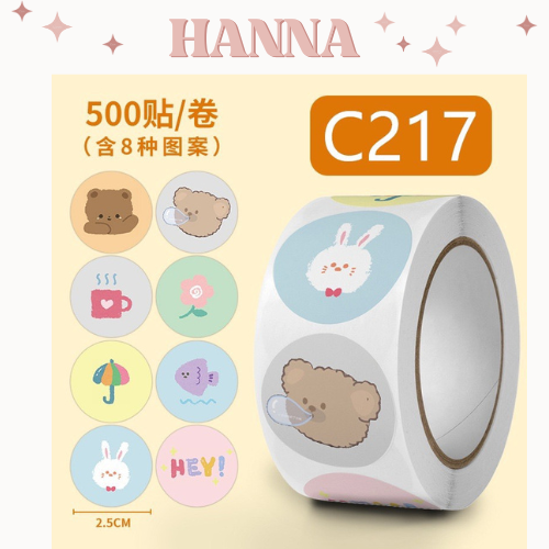 Cuộn 500 sticker nhãn dán cute hình mèo con dễ thương