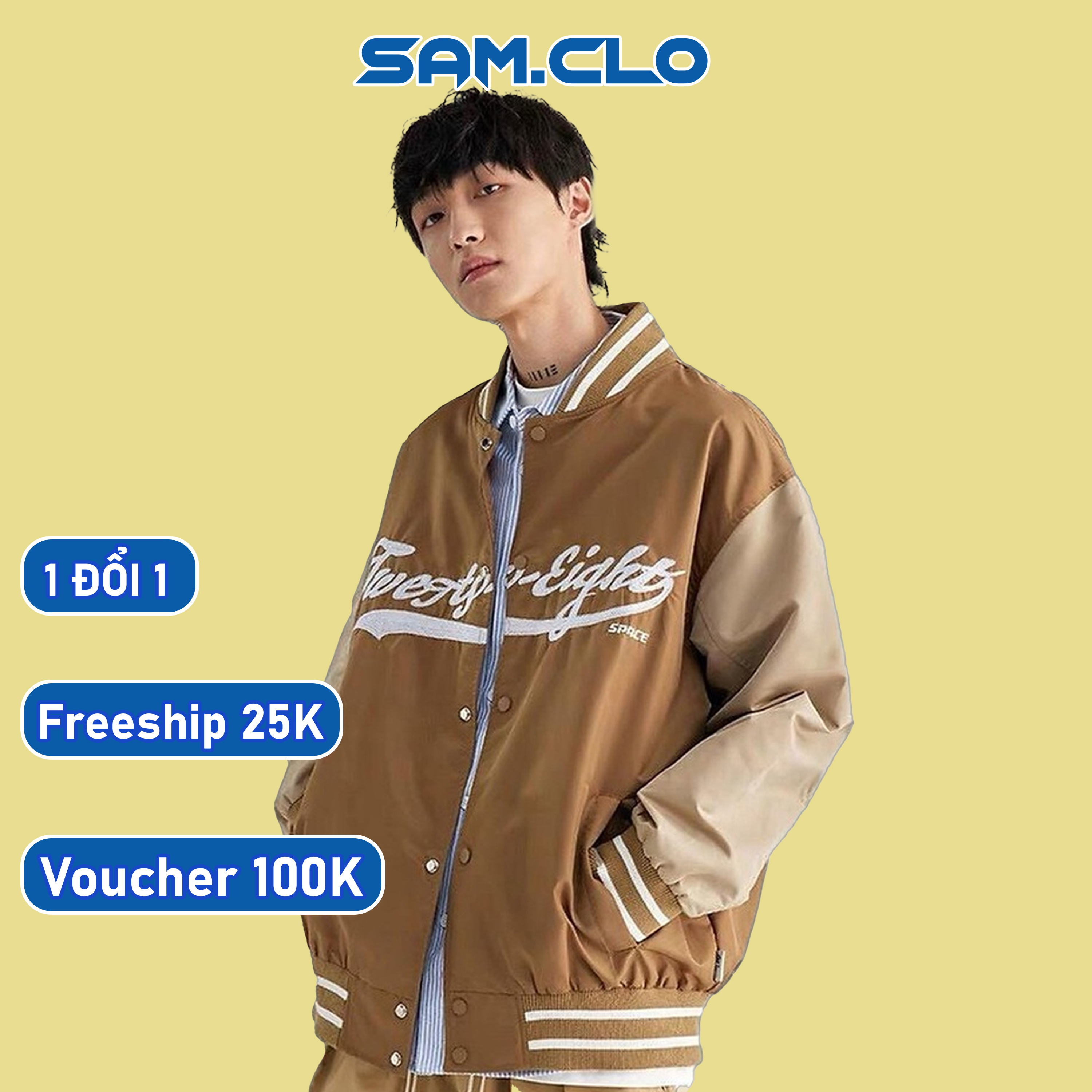 Áo khoác dù 2 lớp nam nữ SAM CLO - Áo khoác gió bomber phong cách bóng chày form rộng unisex mặc cặp in chữ TWENTY EIGHT