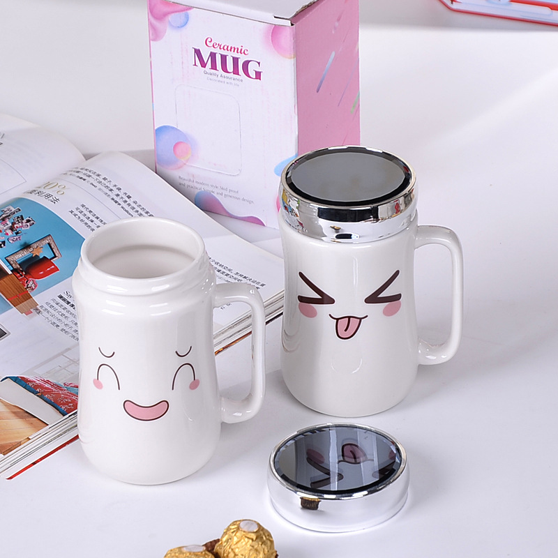 Ly Sứ Uống Trà , Cà Phê 400ml Nắp Trắng Kèm Hộp Và Dụng Cụ Cọ Rửa Ly