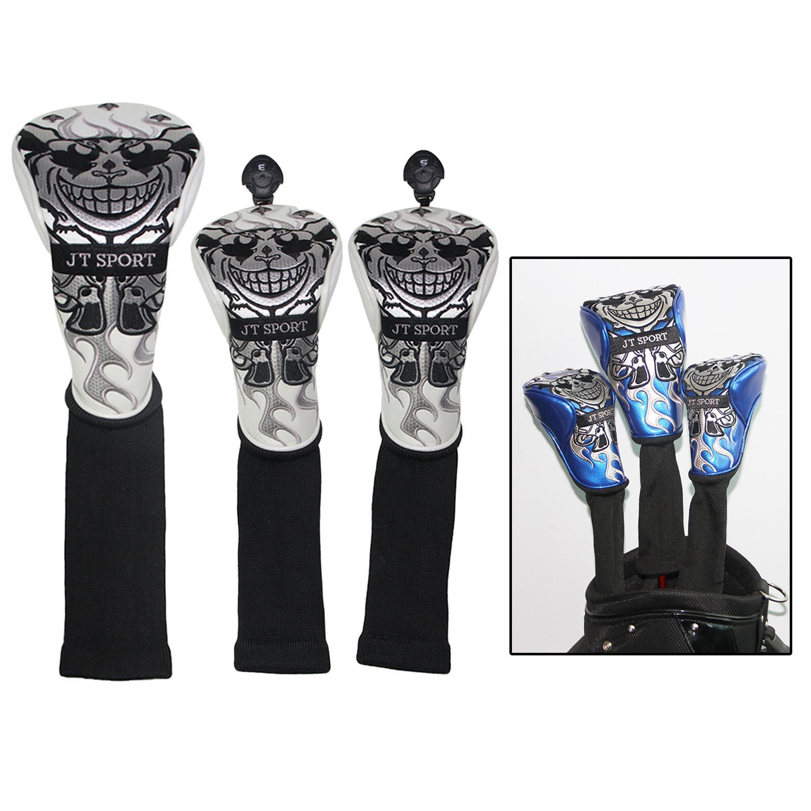 Golf Head Covers 3pcs Driver Fairway Wood Headcovers for Golf Clubs White