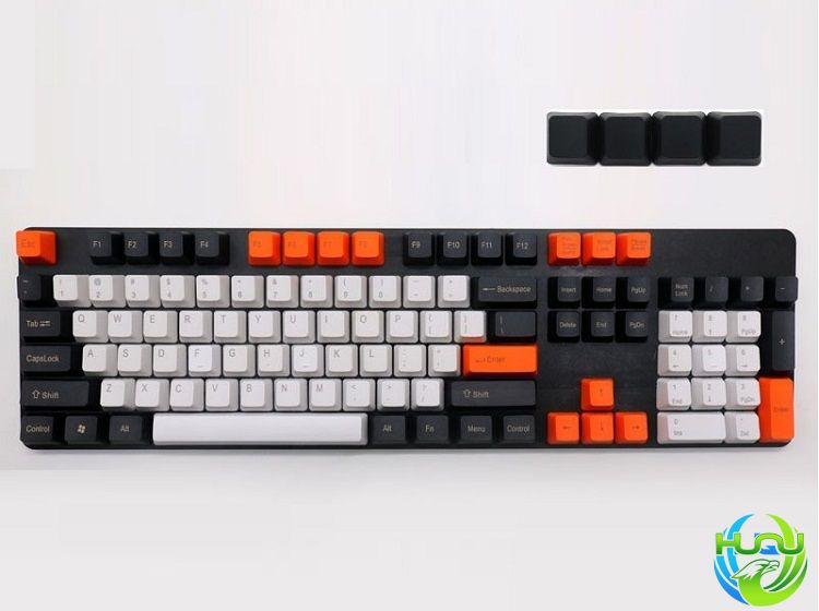 keycap, nút phím cho bàn phím cơ Huqu PBT140- Màu Trắng Đen Cam