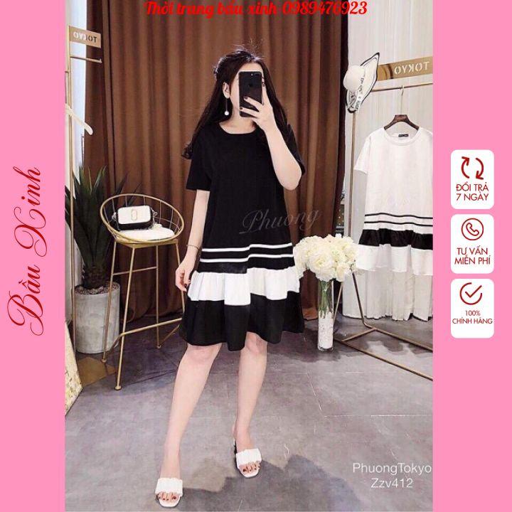 Váy bầu thời trang thiết kế dáng suông chất đũi voan cao cấp-đầm bầu giá rẻ