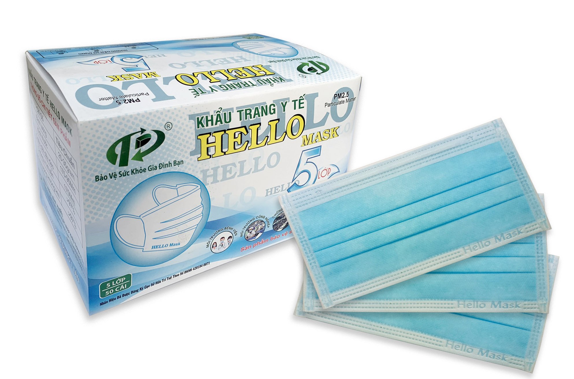 [Kháng Khuẩn, Ngăn Ngừa Bụi Mịn Hiệu Quả] Khẩu Trang Y tế Cao Cấp Hello Mask 5 Lớp Hộp 50 Cái Tiết Kiệm Bảo Vệ Sức Khoẻ Gia Đình Kháng Khuẩn Cao