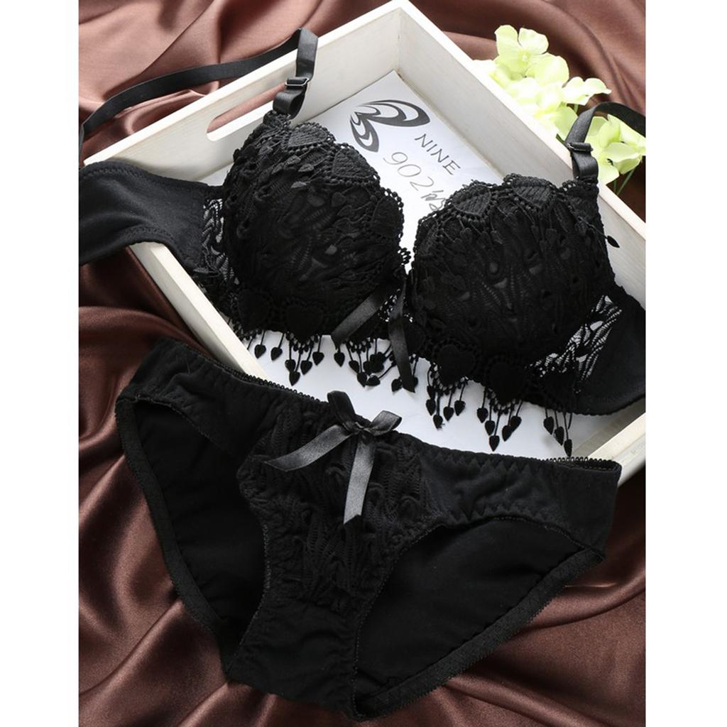 Womens Push Up Bra Set Embroidery  Lace Lingerie Bra Panties Set