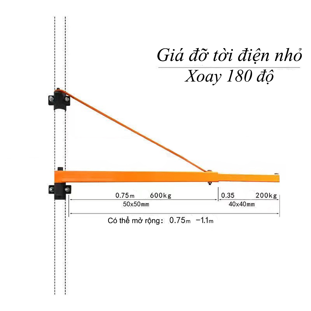 Khung treo tời điện gia đình 200kg – 600kg chịu tải lớn dùng để bắt tời lên tường bê tông, nhà xưởng, công trình thi công