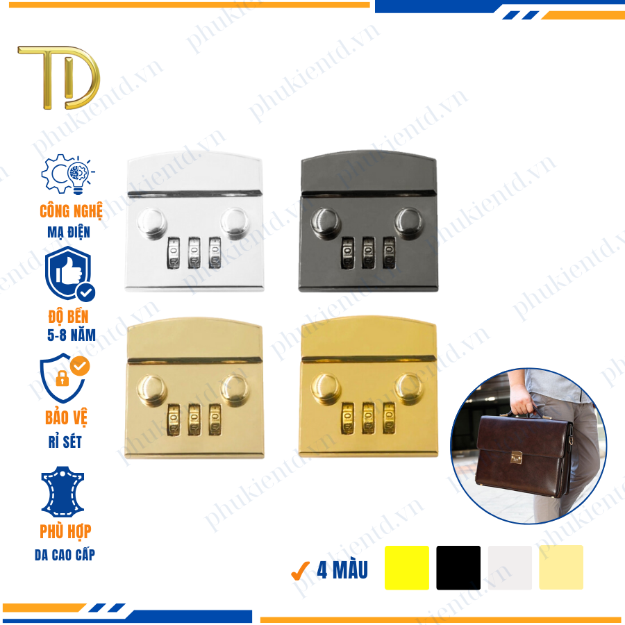 Khóa số túi xách, Khóa 3 số túi xách cao cấp công nghệ mạ điện độ bền 5-8 năm