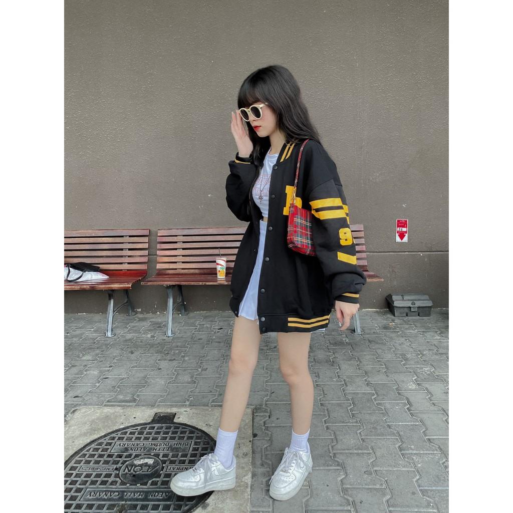 Áo Khoác Cardigan Unisex Nam Nữ Áo Bomber Nỉ Kiểu Cardigan Bóng Chày 93 IB Black Thu Đông !