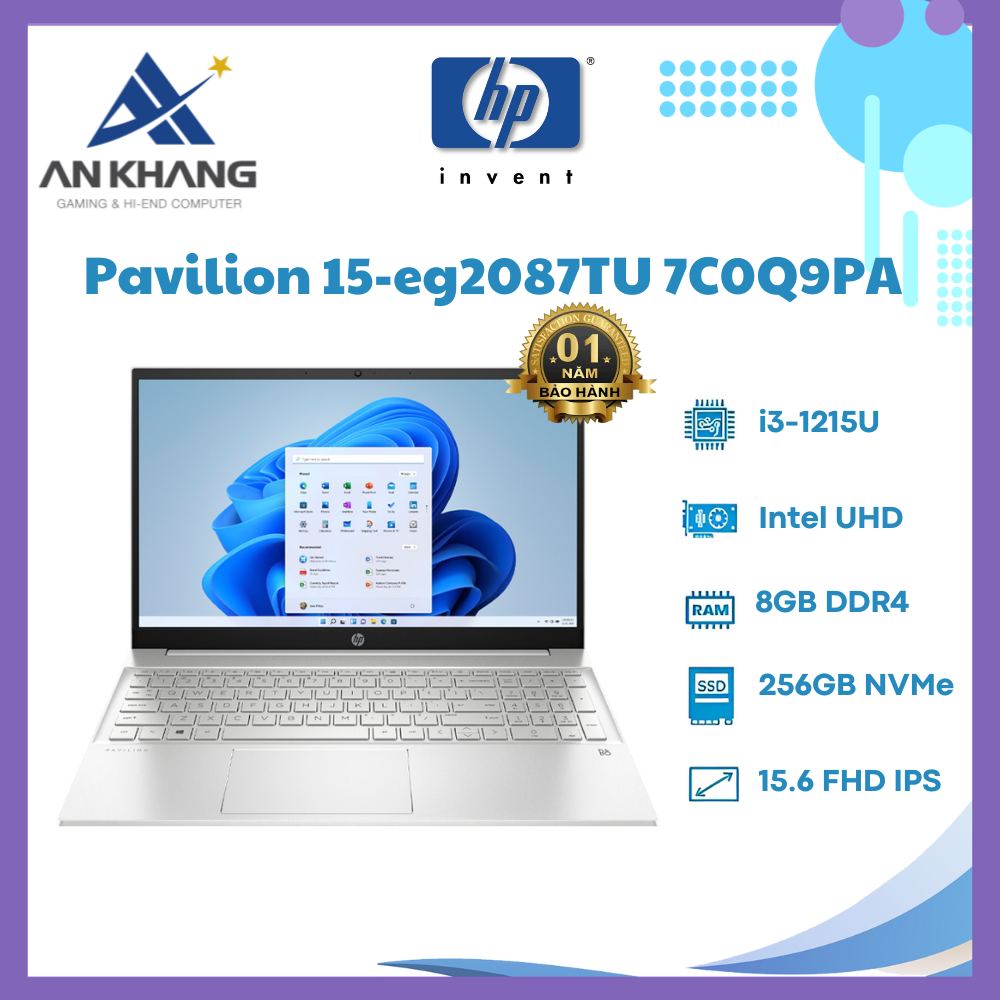 Laptop HP Pavilion 15-eg2087TU 7C0Q9PA (Intel Core i3-1215U | 8GB | 256GB | Intel UHD | 15.6 inch FHD | Win 11 | Bạc) - Hàng Chính Hãng - Bảo Hành 12 Tháng