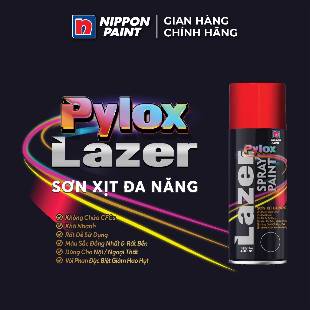 Sơn xịt Nippon Pylox Lazer màu đen bóng 400ML