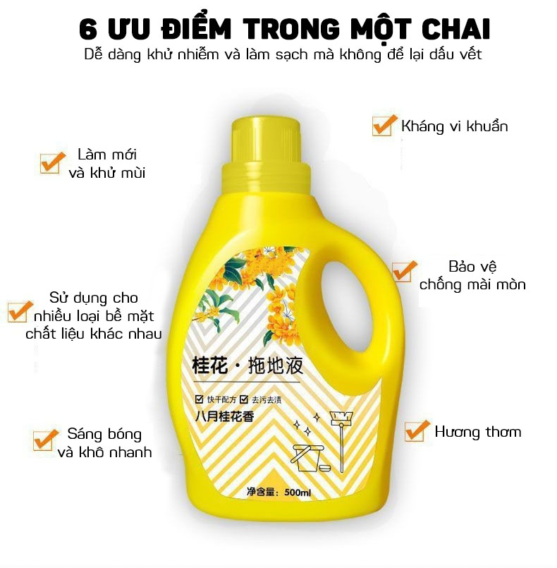 Nước Lau Sàn Làm Sạch Khử Nhiễm Và Tẩy Cặn Canxi Hương Thơm Mùi Hoa Mộc Hương 500ml