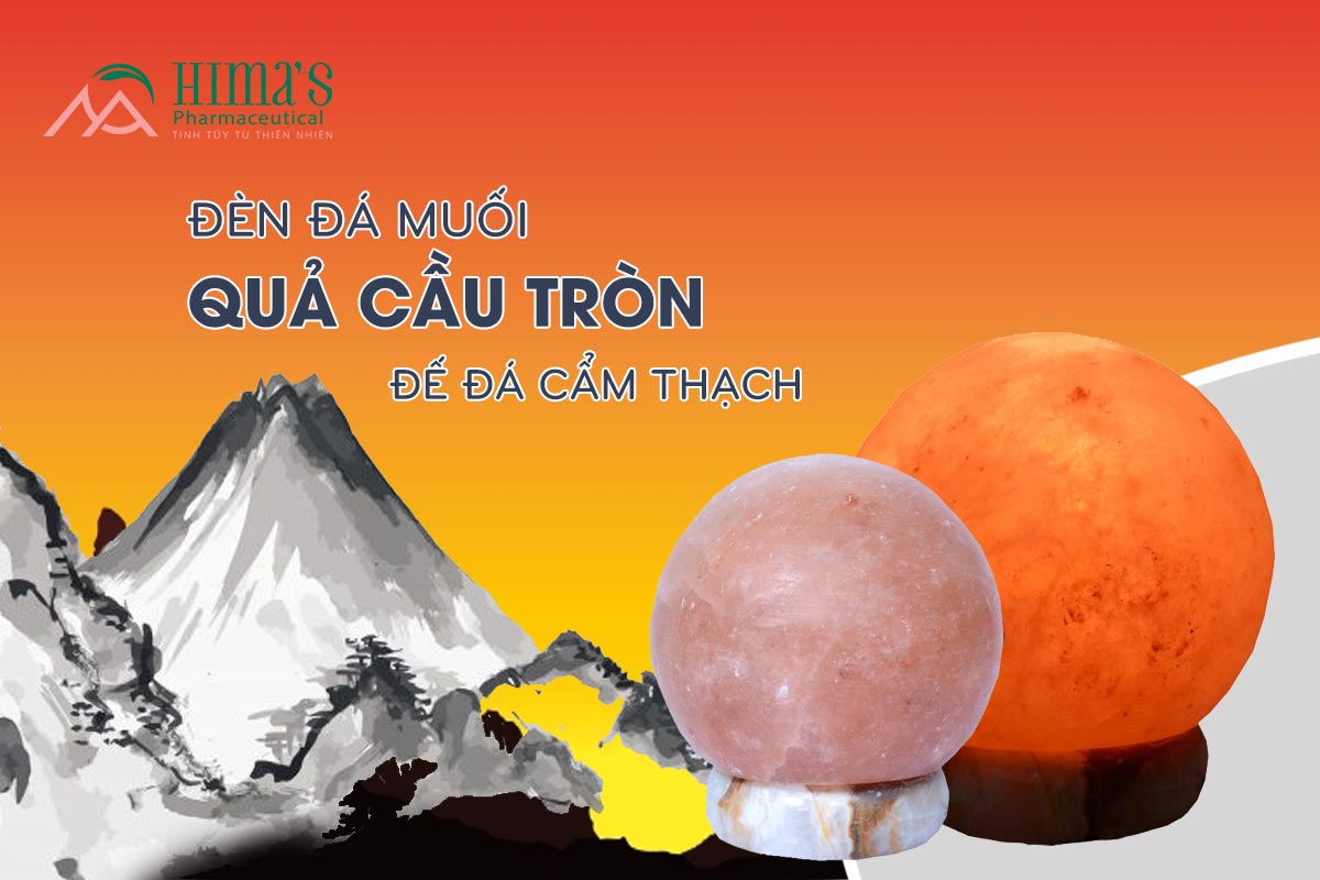 Đèn Đá Muối Hình Cầu Đế Cẩm Thạch