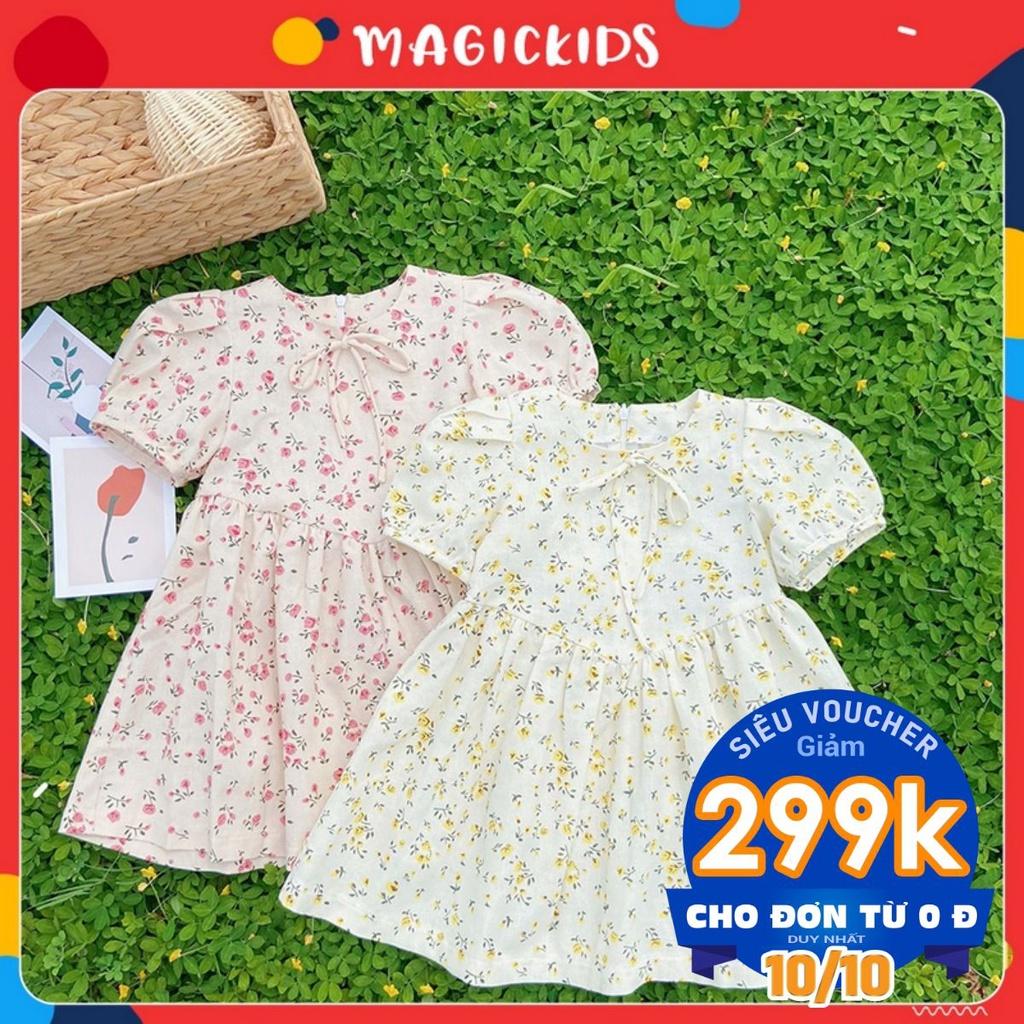 Váy xòe trẻ em hoa nhí nơ cổ xinh xắn, dễ thương dành cho bé gái từ 9-24kg