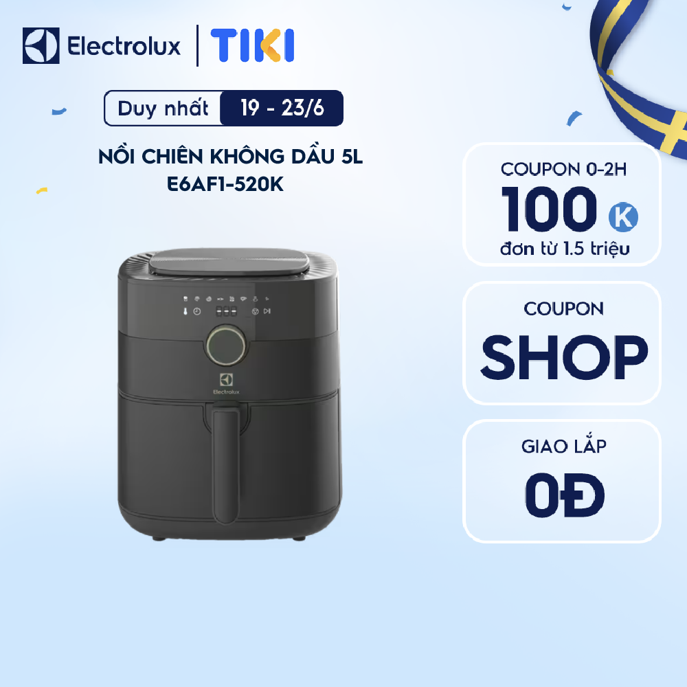 Nồi chiên không dầu Electrolux E6AF1-520K - Dung tích giỏ chiên 5 lít - 8 chương trình nấu [Hàng Chính Hãng]