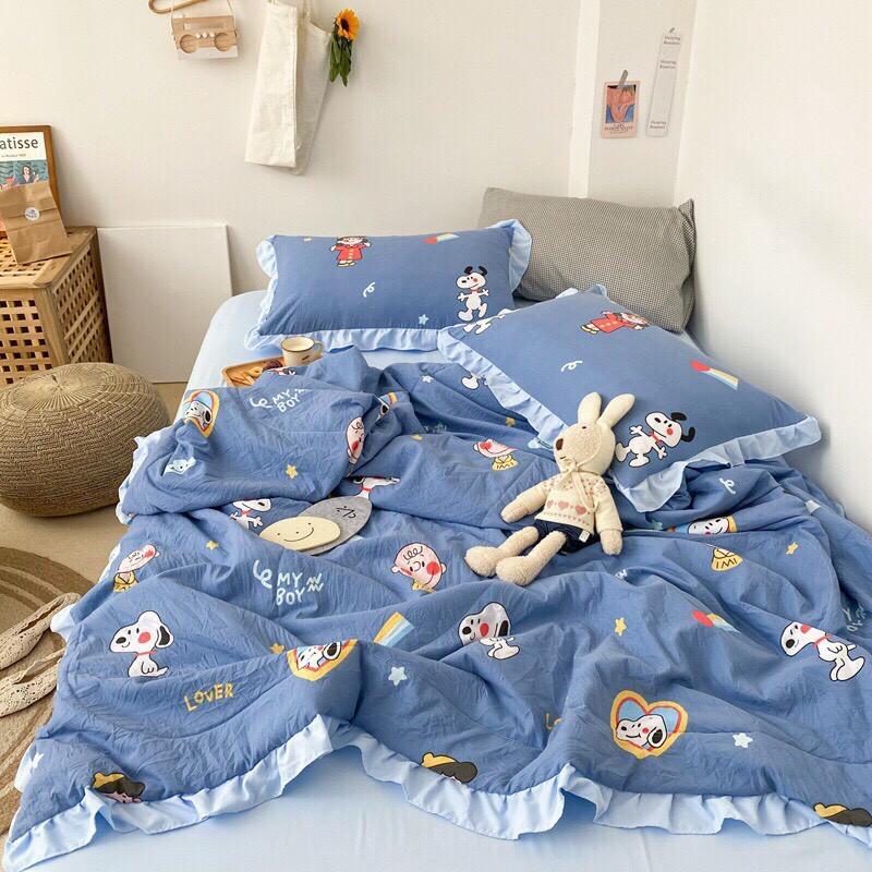 Bộ chăn ga Cotton Đũi 100% Phối Bèo Siêu Mềm Mịn Mát- Hàng nhập khẩu