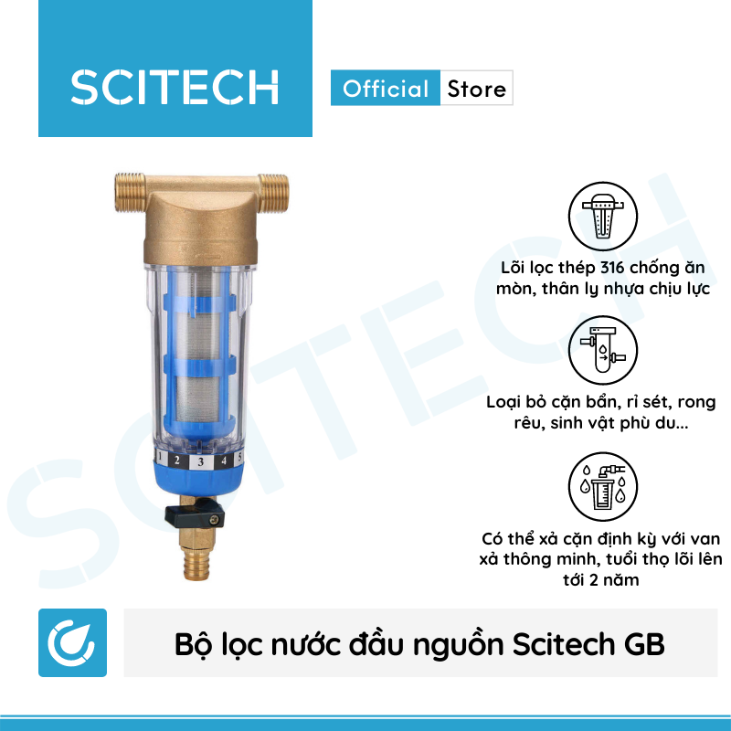 Bộ lọc nước thô đầu nguồn mini Scitech GB - Hàng chính hãng