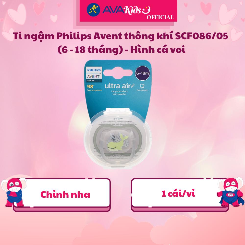 Ti ngậm Philips Avent thông khí SCF086/05 (6 - 18 tháng) - Hình cá voi - Hàng Chính Hãng