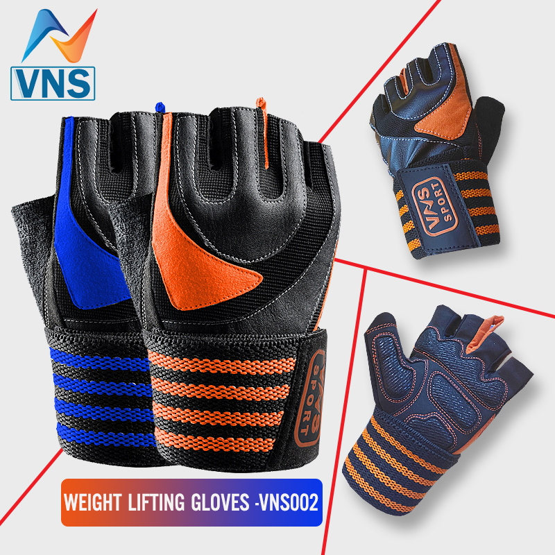 Găng Tay tập Gym Có dây Quấn Trợ Lực Cổ Tay VNS002 (WEIGHT LIFTING GLOVES), Găng Tay Tập Gym Cao Cấp Có Phủ Da Trên Mu bàn Tay, Chống Chai Sần Lòng Bàn Tay, Bảo Vệ Khớp Cổ Tay - M