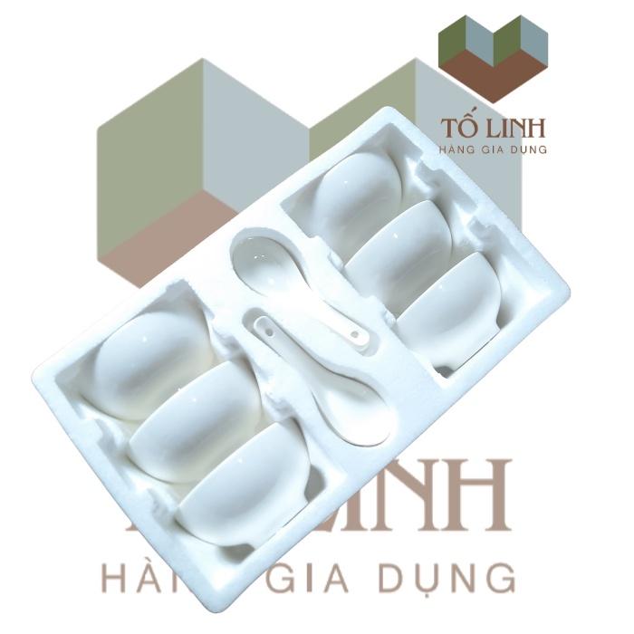Hộp 6 Chén 6 Muỗng Sứ Hoa Và Sứ Trắng,Combo Bộ 6 Chén 6 Muỗng Sứ Hoa Và Sứ Trắng