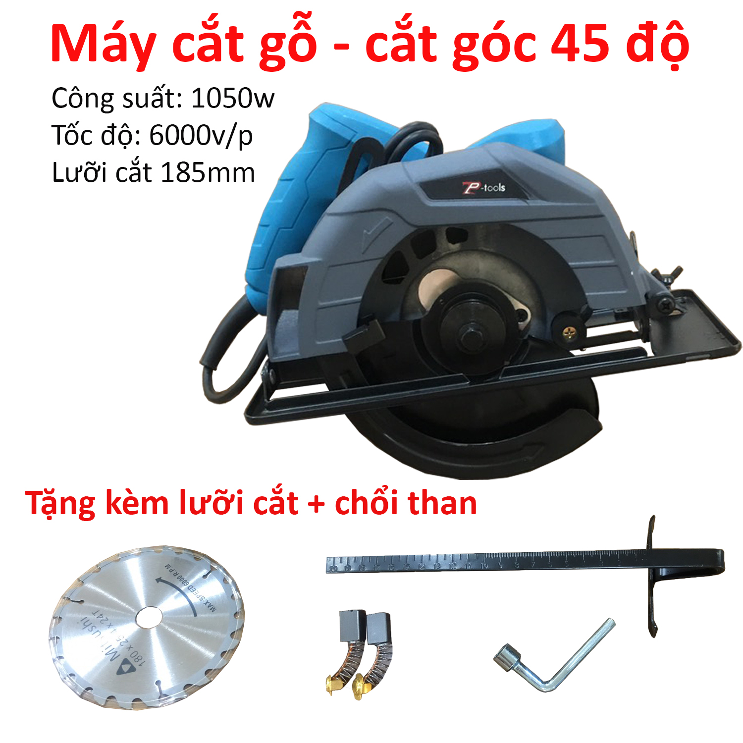 Máy cắt gỗ, máy cắt gạch 8001B công suất 1050w, khả năng cắt góc 45 độ - tặng kèm lưỡi cắt gỗ 180mm