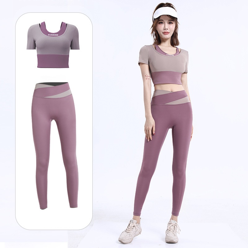 Bộ đồ tập gym, yoga 2 món gồm áo croptop có mút đệm và quần siêu co giãn, tôn dáng, nâng mông
