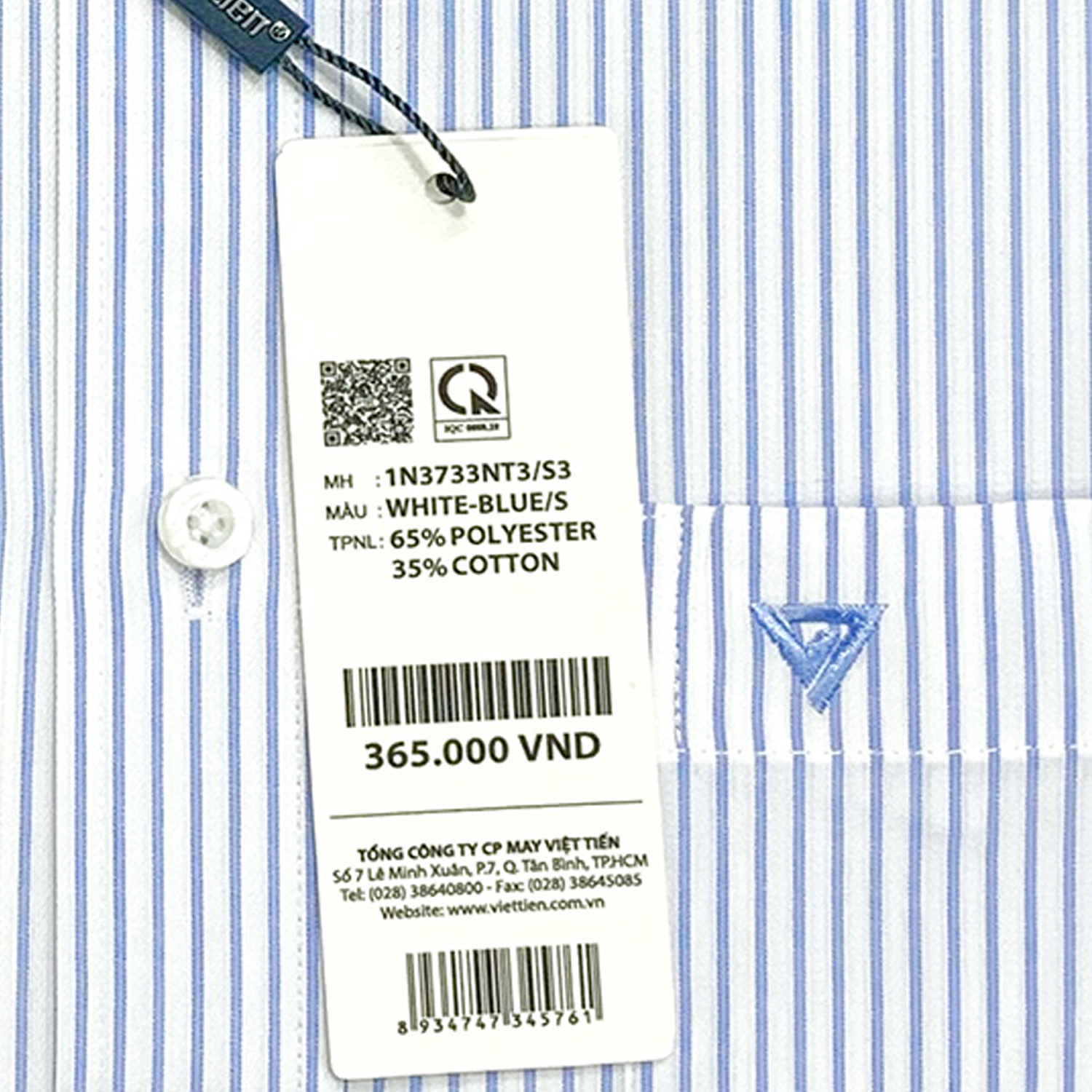 Viettien - Áo sơ mi nam ngắn tay kẻ sọc vạt bầu 1N3733 regular