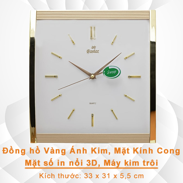 Đồng hồ Eastar Vàng Ánh kim - Mặt kính Cong, Máy kim trôi