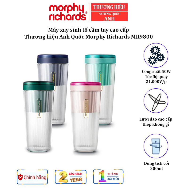 Máy xay sinh tố cầm tay Morphy Richards MR9800 Công suất: 50W/1A ~ 7,4V Dung Lượng pin: 1400mAh - Hàng chính hãng