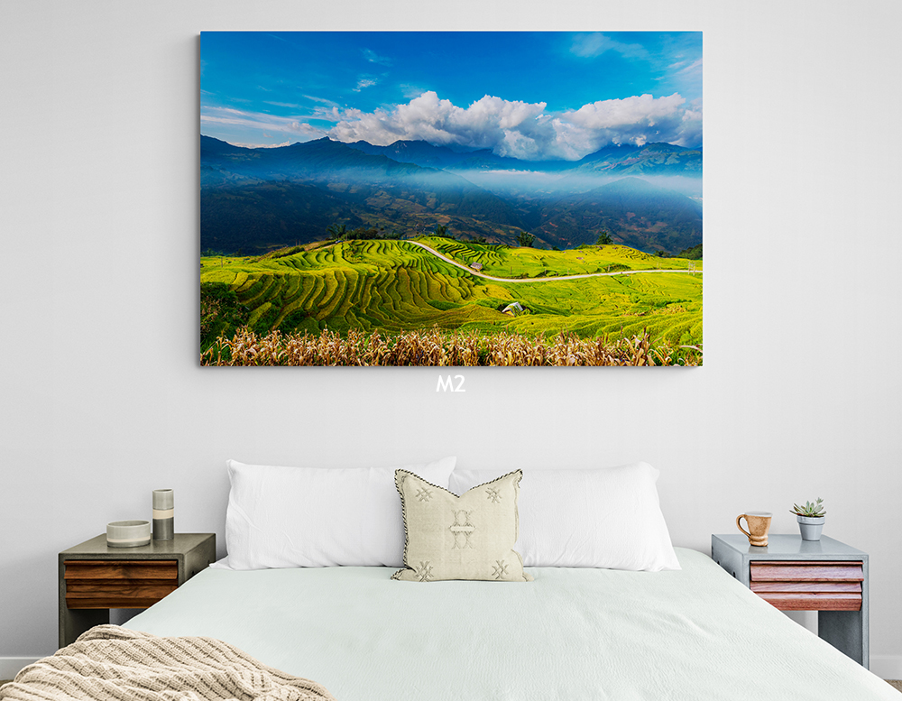 Tranh Treo Tường Canvas Trang Trí Decor Nghệ Thuật - Phong Cảnh Ruộng Bậc Thang Việt Nam Mùa Lúa Chín Vàng - Công Nghệ In UV Nhật Bản - Màu Sắc Đẹp Rõ Nét