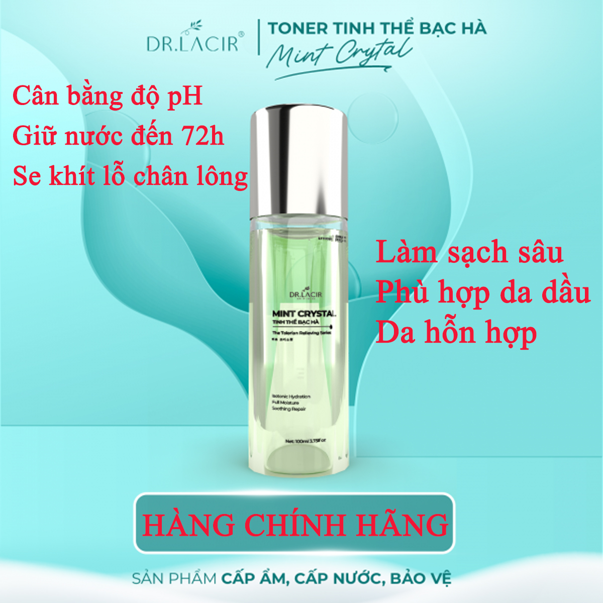 Toner Bạc Hà Dr Lacir Mint Crystal - Cân bằng độ pH cho da, làm sạch sâu (Chính Hãng Dr Lacir)