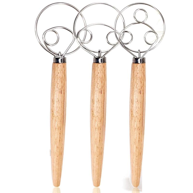 3 Đan Mạch Bột Cỏ Roi, Pha Trộn Đánh Dụng Cụ Nhà Bếp Nướng Tay Cầm Bằng Gỗ Hướng Dẫn Sử Dụng Bột Trộn