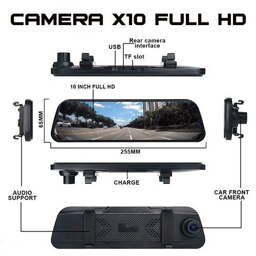 Camera hành trình ô tô X10, màn hình cảm ứng 10 inch Full HD tích hợp camera lùi 