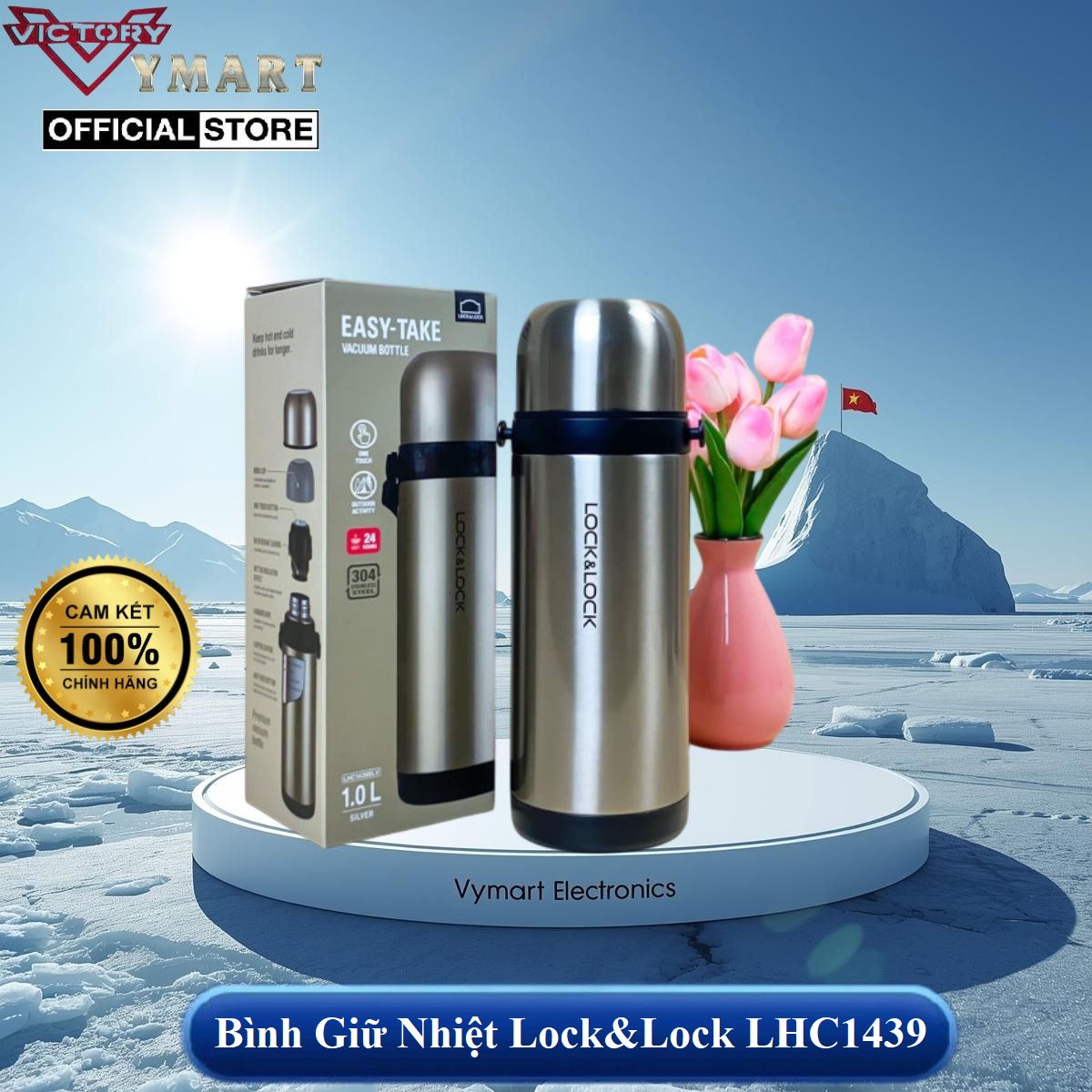 Bình giữ nhiệt Easy Take LocknLock LHC1439 dung tích 1000ml - thép không gỉ, dây xách - Hàng chính hãng