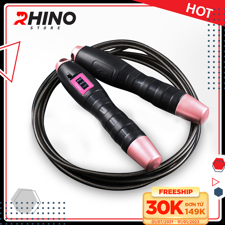 Dây nhảy thể thao lõi thép tự động đếm số cơ học  Rhino J201, không dùng pin, độ dài dây tùy chỉnh - Dùng cho Muay | Boxing | Kickboxing - Hàng chính hãng