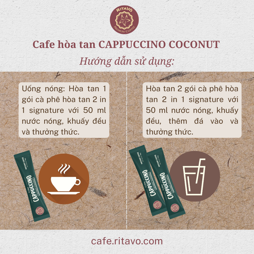 [GIẢM 25%] Cà phê hoà tan Rita Võ Cafe Cappuccino coconut [Hộp 216g x 12 gói]