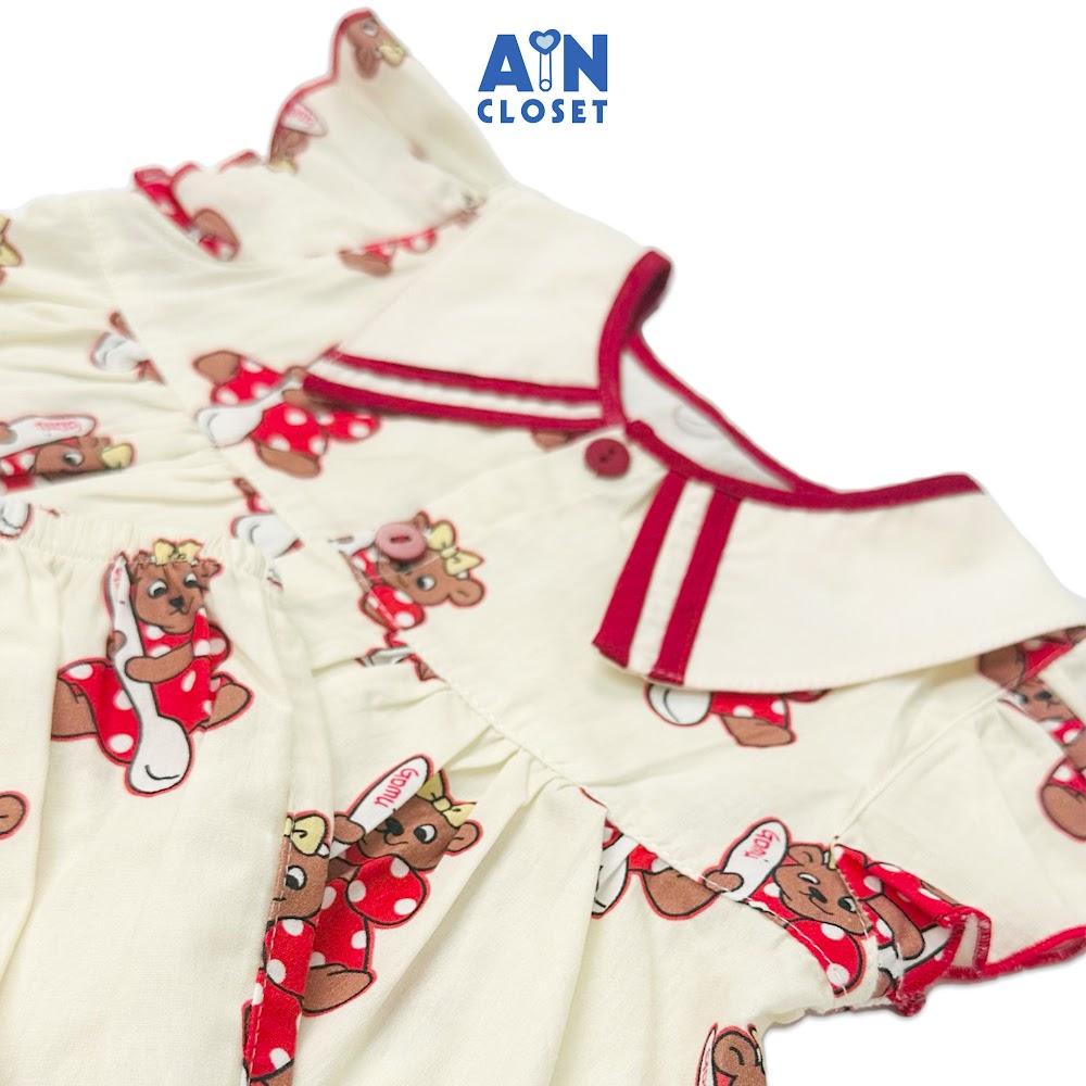 Bộ quần áo ngắn bé gái họa tiết Gấu Nâu cotton - AICDBGU6SL3B - AIN Closet