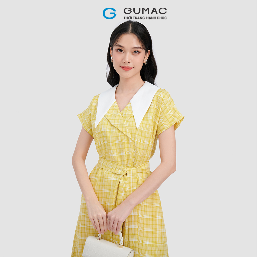Đầm suông GUMAC DC10064 caro phối dây eo trẻ trung