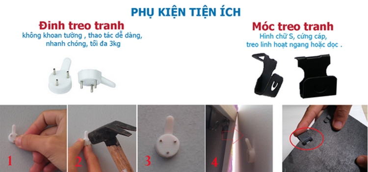 Bộ 4 Khung Hình Kính Treo Tường Tặng bộ ảnh như hình mẫu, Đinh Treo Tranh và sơ đồ treo - Khung Hình Phạm Gia PGCTK57