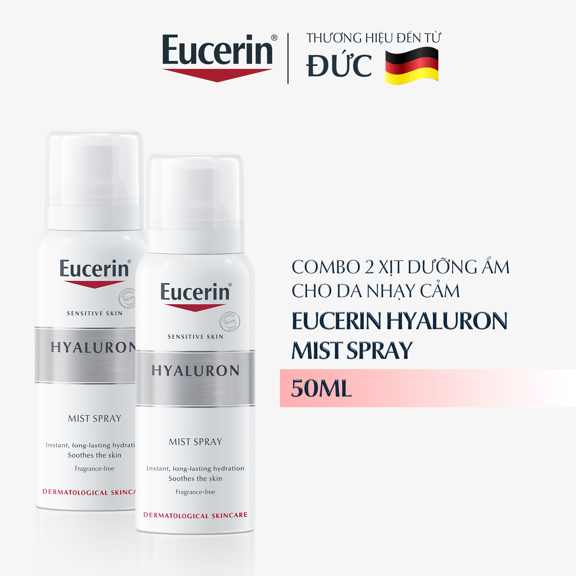 Combo 2 xịt dưỡng ẩm cho da nhạy cảm Eucerin Hyaluron Mist Spray 50ml 66858
