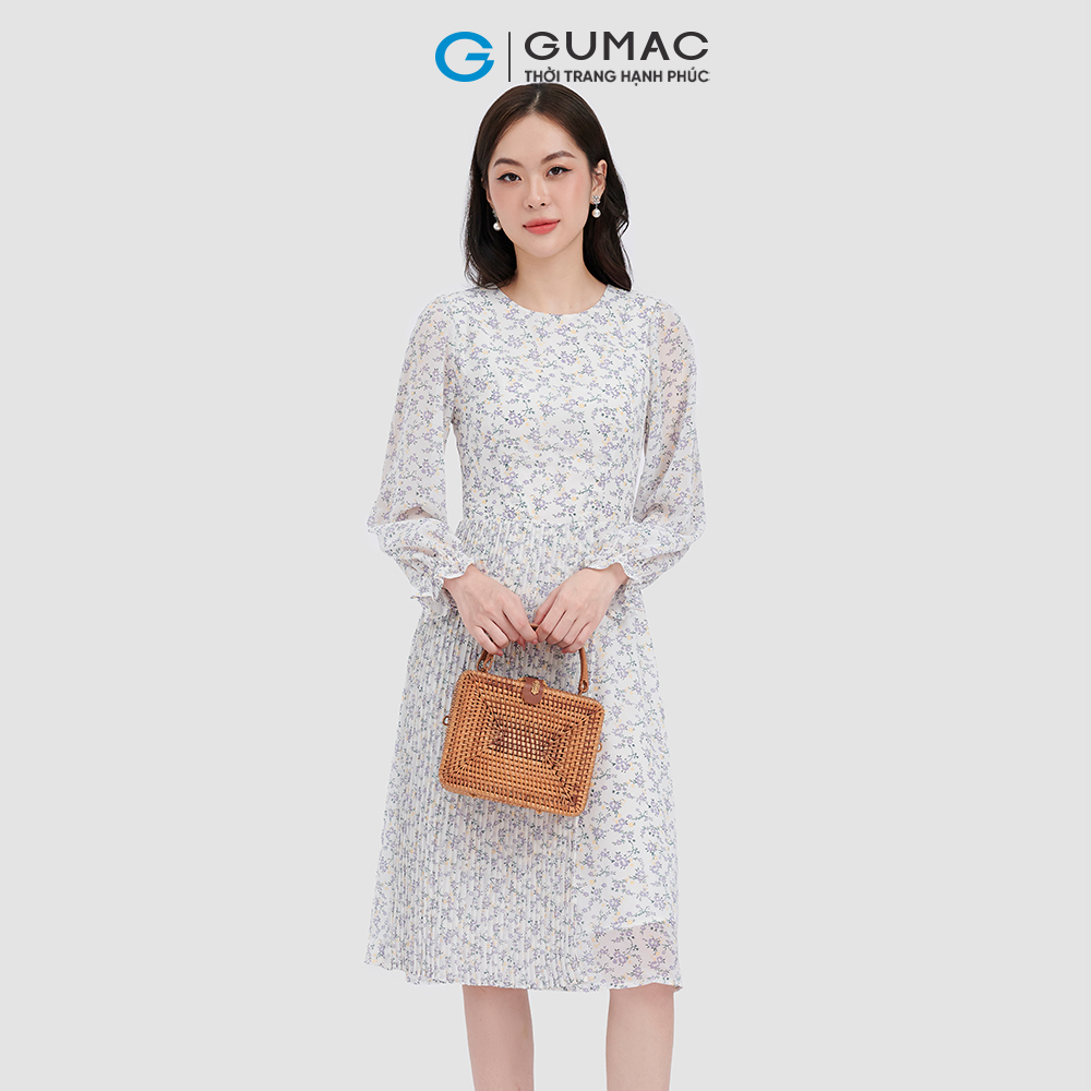 Đầm form A GUMAC DC10073 tay dài phối tà dập ly nữ tính