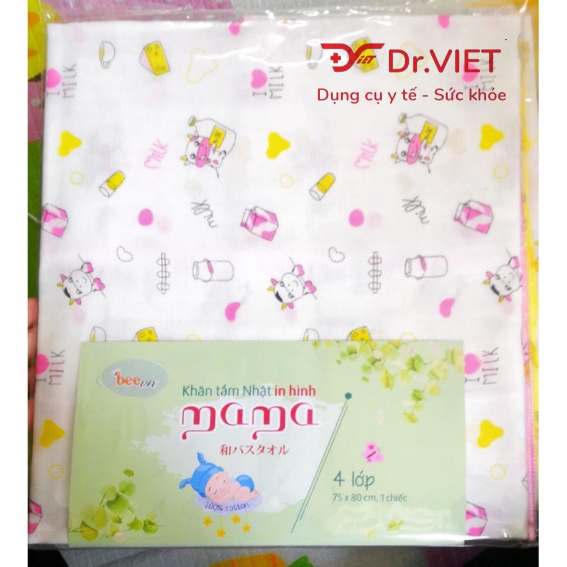 Khăn tắm Nhật sợi mịn Mama thương hiệu BeeVN 4 lớp in hình cao cấp làm từ sợi Cotton mềm mịn thích hợp cho mọi loại da