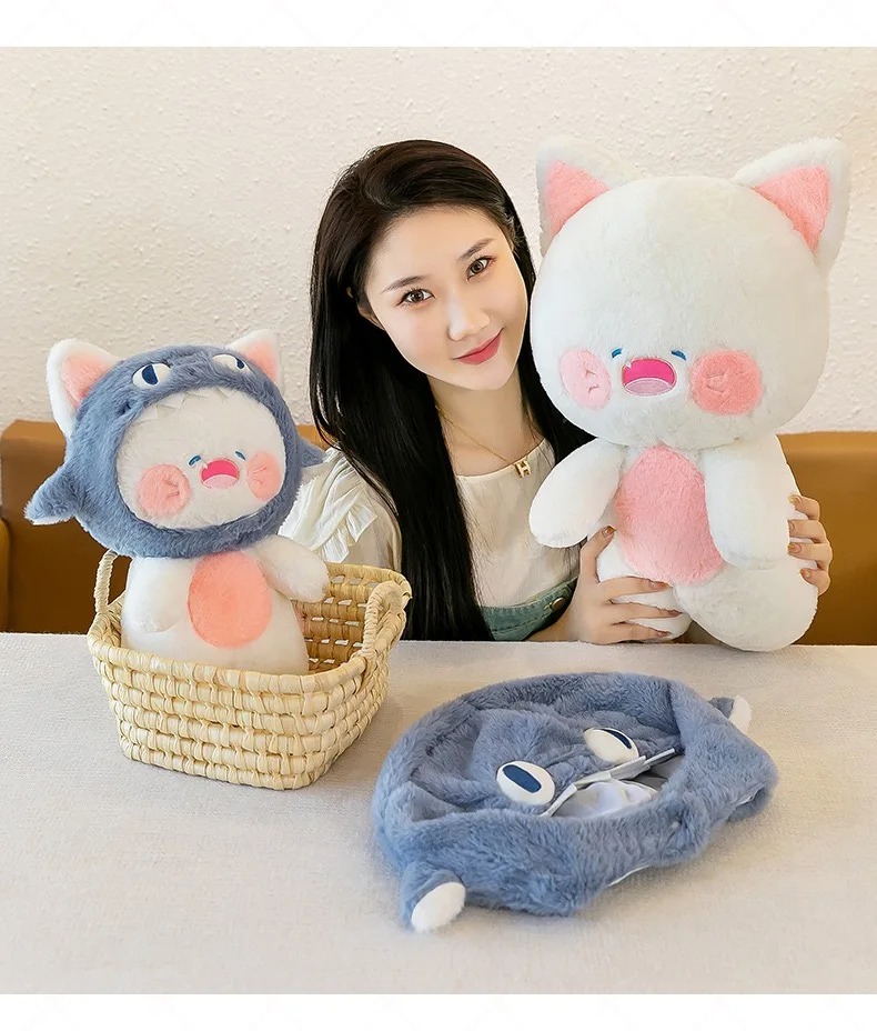 Gấu bông mèo Dudu đội nón cá đáng yêu - Size từ 35cm đến 80cm - Quà tặng thú bông hoạt hình dudu mặt cười, nón cởi ra được