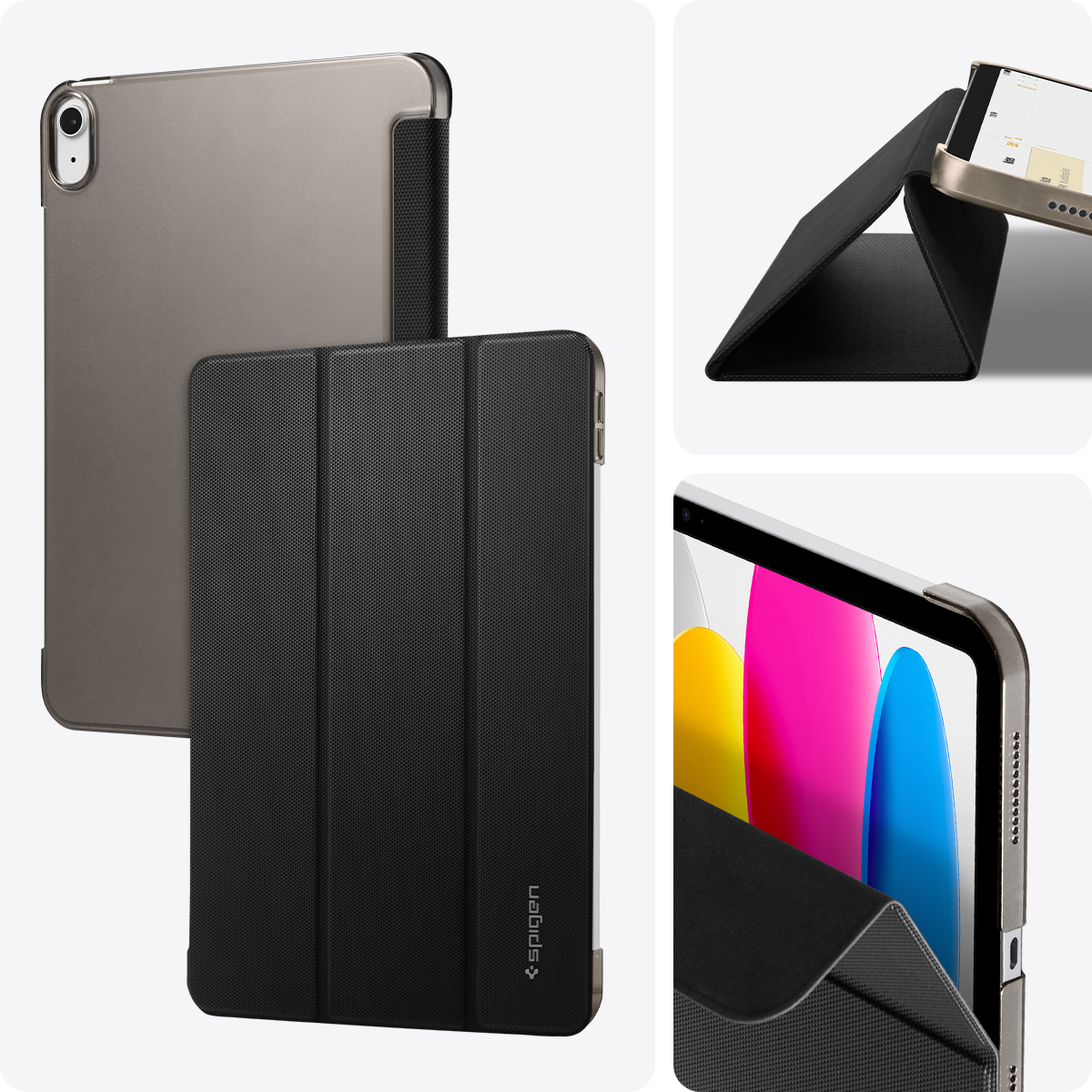 Ốp lưng Spigen Liquid Air Folio Black cho iPad Gen 10 10.9 - Thiết kế tỉ mỉ, chống sốc, gập đa năng - Hàng chính hãng