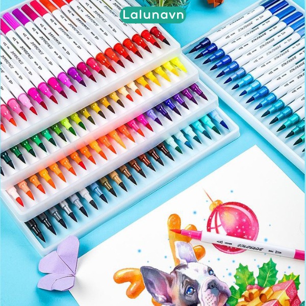 Bút lông marker 2 đầu brush dùng để vẽ, tô màu, Sketch hoặc viết calligraphy-set 48/80/100 màu
