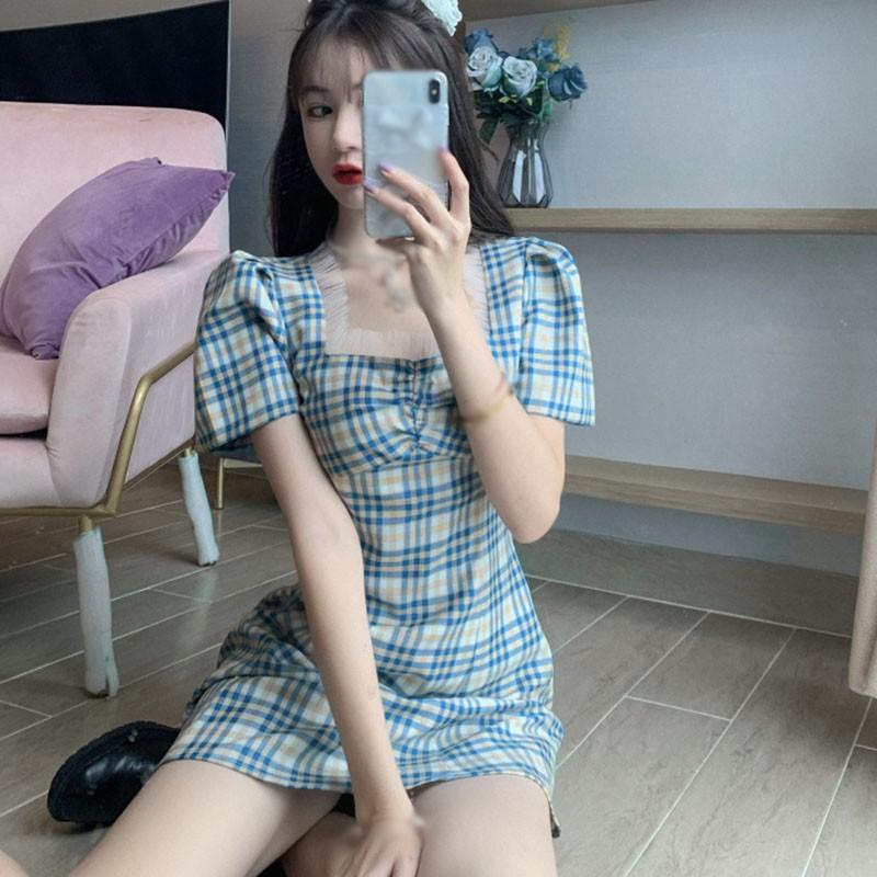 Đầm Ca Rô Tay Phồng Xinh Xắn Cổ Điển Dành Cho Nữ