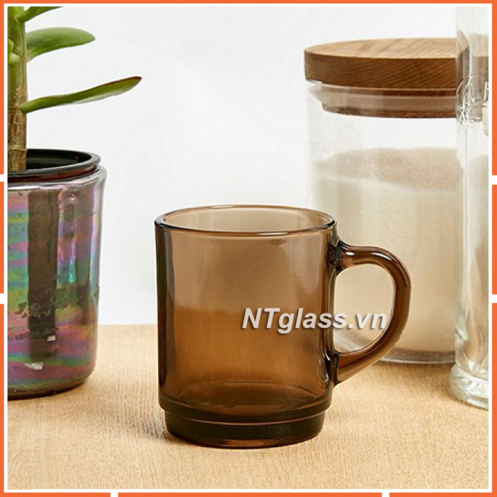 Ly Thủy tinh cường lực có quai Nâu khói Creole 260ml- D4020C