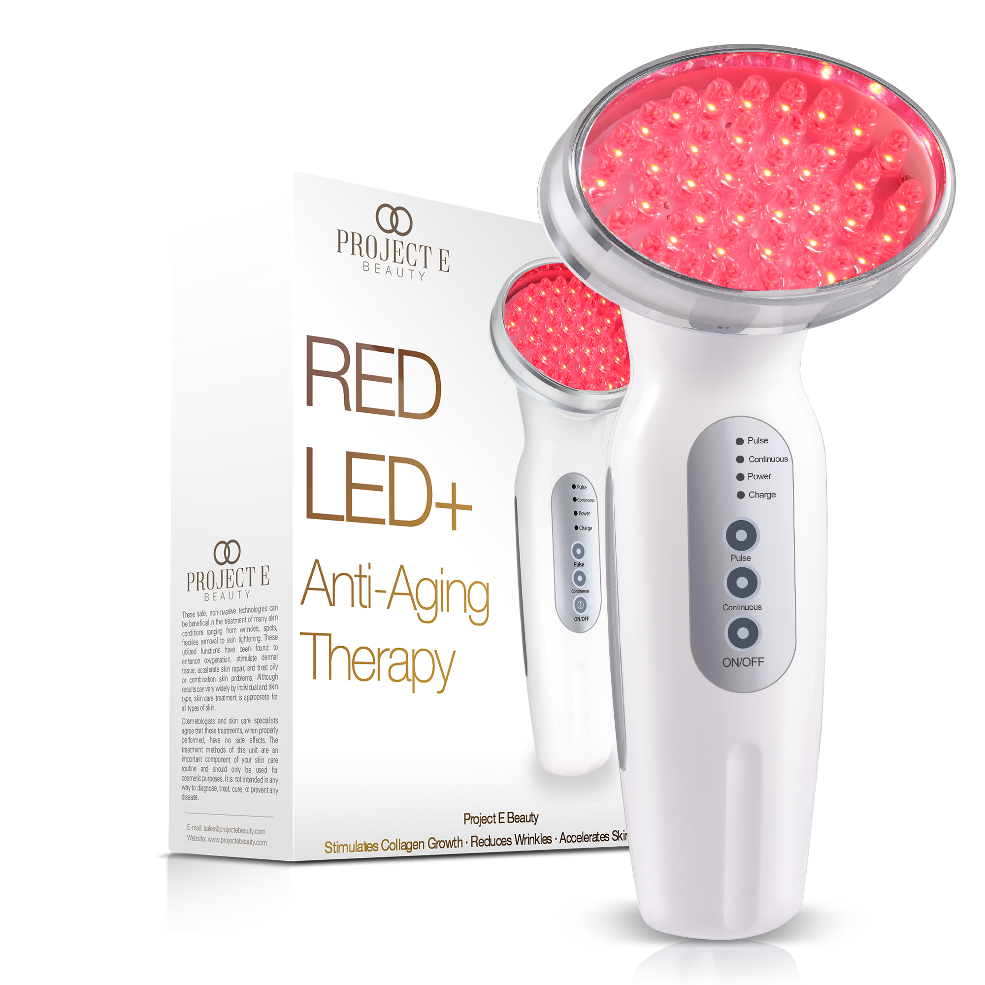 Project E Beauty Red LED+ Liệu pháp chống lão hóa | Collagen boost | Giảm nếp nhăn & nếp nhăn | Thắt chặt da | Cải thiện độ đàn hồi | Da bị tổn thương mặt trời | Tăng cường lưu thông | Fades sẹo mụn